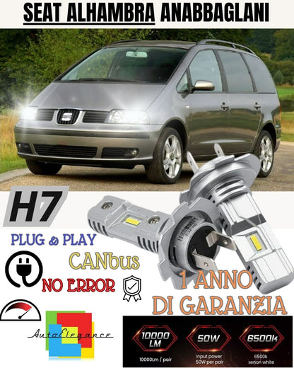 KIT LED H7 PER SEAT ALHAMBRA 7M MK1 6000K BIANCO 6000 LUMEN CANBUS ANABBAGLIANTI