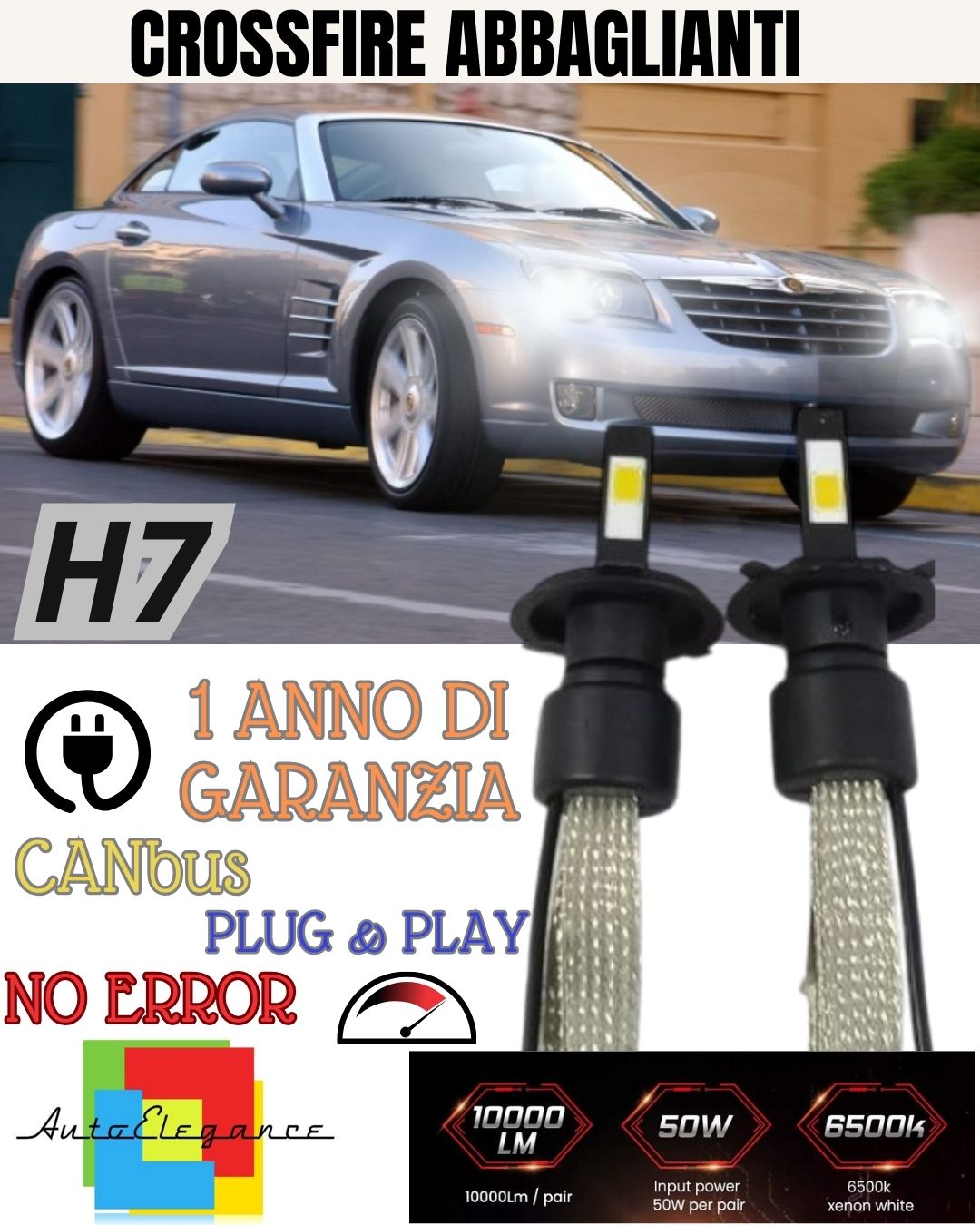 CHRYSLER CROSSFIRE H7 LED KIT WHITE 6400 LUMEN HIGH BEAM QUICK START 
