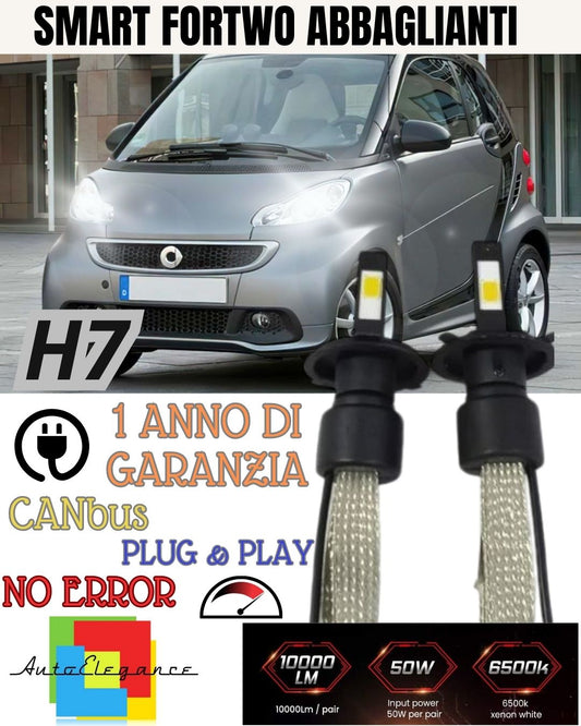 KIT LAMPADE ANABBAGLIANTI LED SMART FORTWO 451 H7 6000K XENON BIANCO NO ERROR