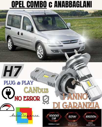 KIT LED H7 OPEL COMBO C 6000K BIANCO 6000 LUMEN CANBUS ABBAGLIANTI