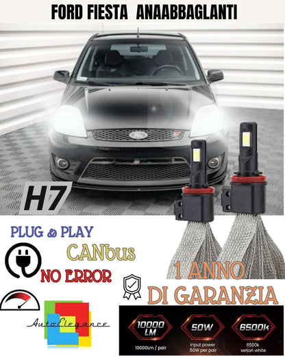 KIT FULL LED H7 FORD FIESTA MK7 6000K XENON BIANCO ANABBAGLIANTI 64000 LM 60W