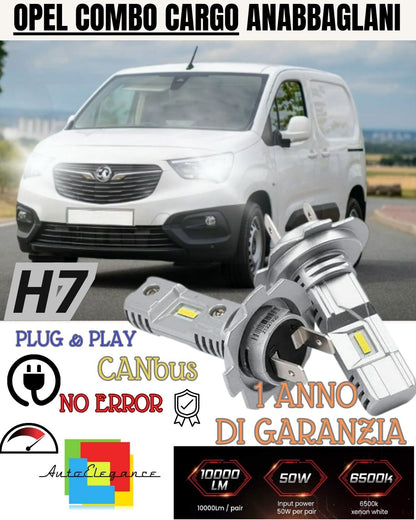 LED KIT H7 OPEL COMBO CARGO 6000K WHITE 6000 LUMEN CANBUS LOW BEAM 