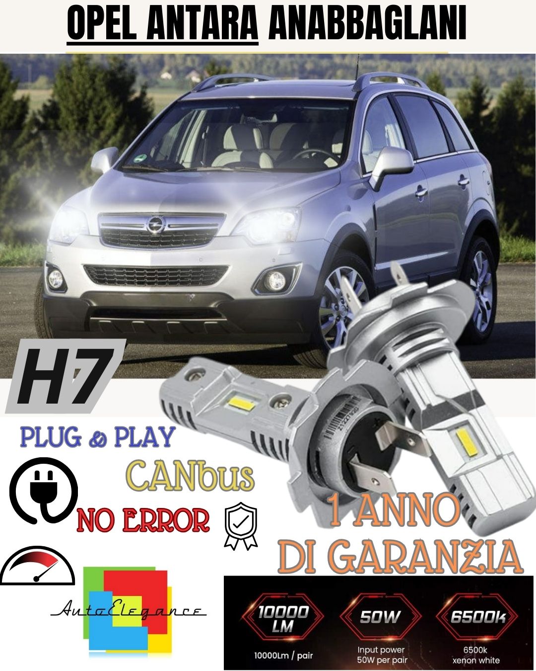 OPEL ANTARA H7 LED KIT 6000K WHITE 6000 LUMEN CANBUS LOW BEAM 