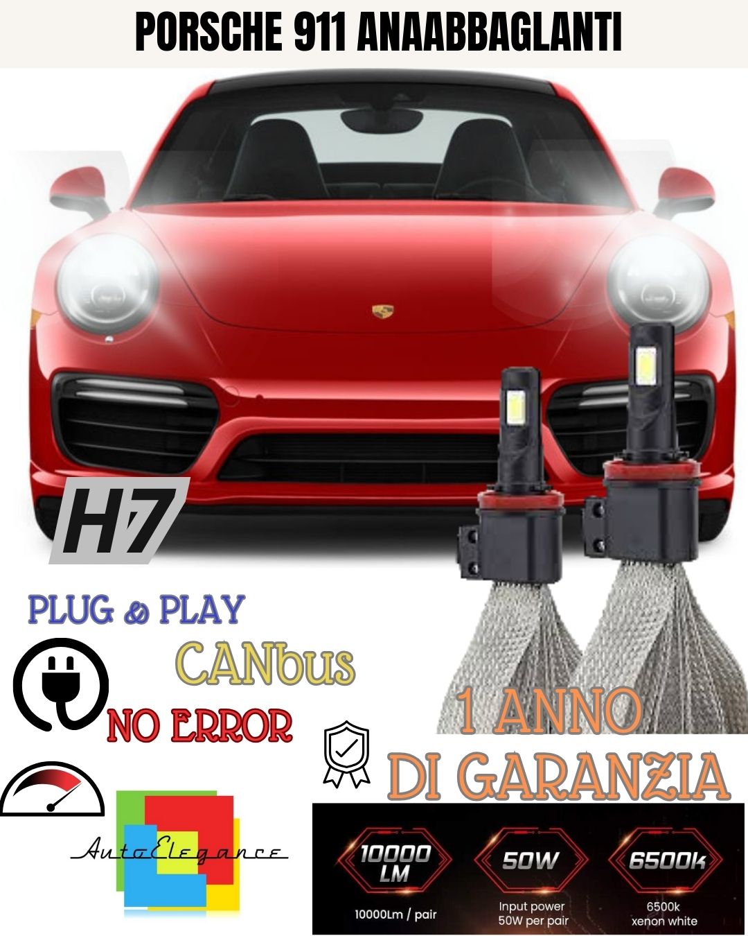 KIT H7 FULL LED PORSCHE 911 996 LOW BEAM 6000K XENON CANBUS 6400 LUMEN