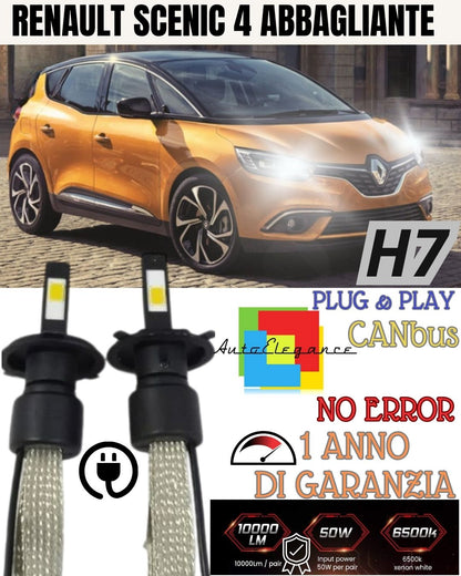 ABBAGLIANTE A LED RENAULT SCENIC 4 IV LAMPADE LED H7 6000K NO ERROR 6400 LUMEN