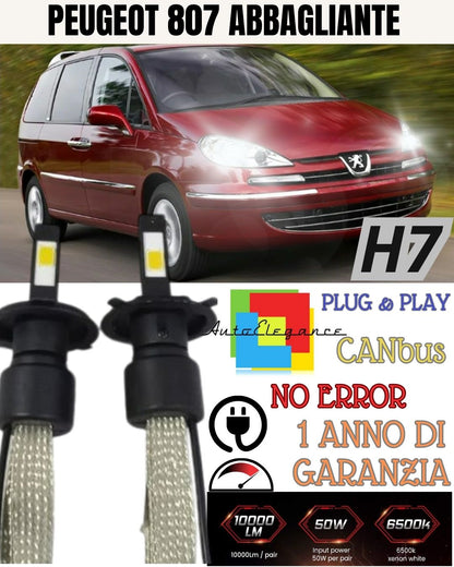 LED HIGH BEAM KIT PEUGEOT 807 LED H7 6000K 6400 LUMEN WHITE NO ERROR 
