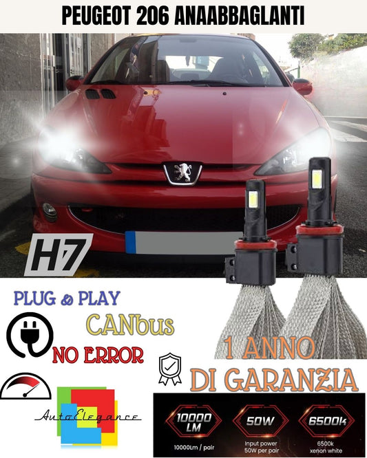 😍😍 KIT LAMPADE H7 LED ANABBAGLIANTE PEUGEOT 206 6000K XENON BIANCO 😍😍