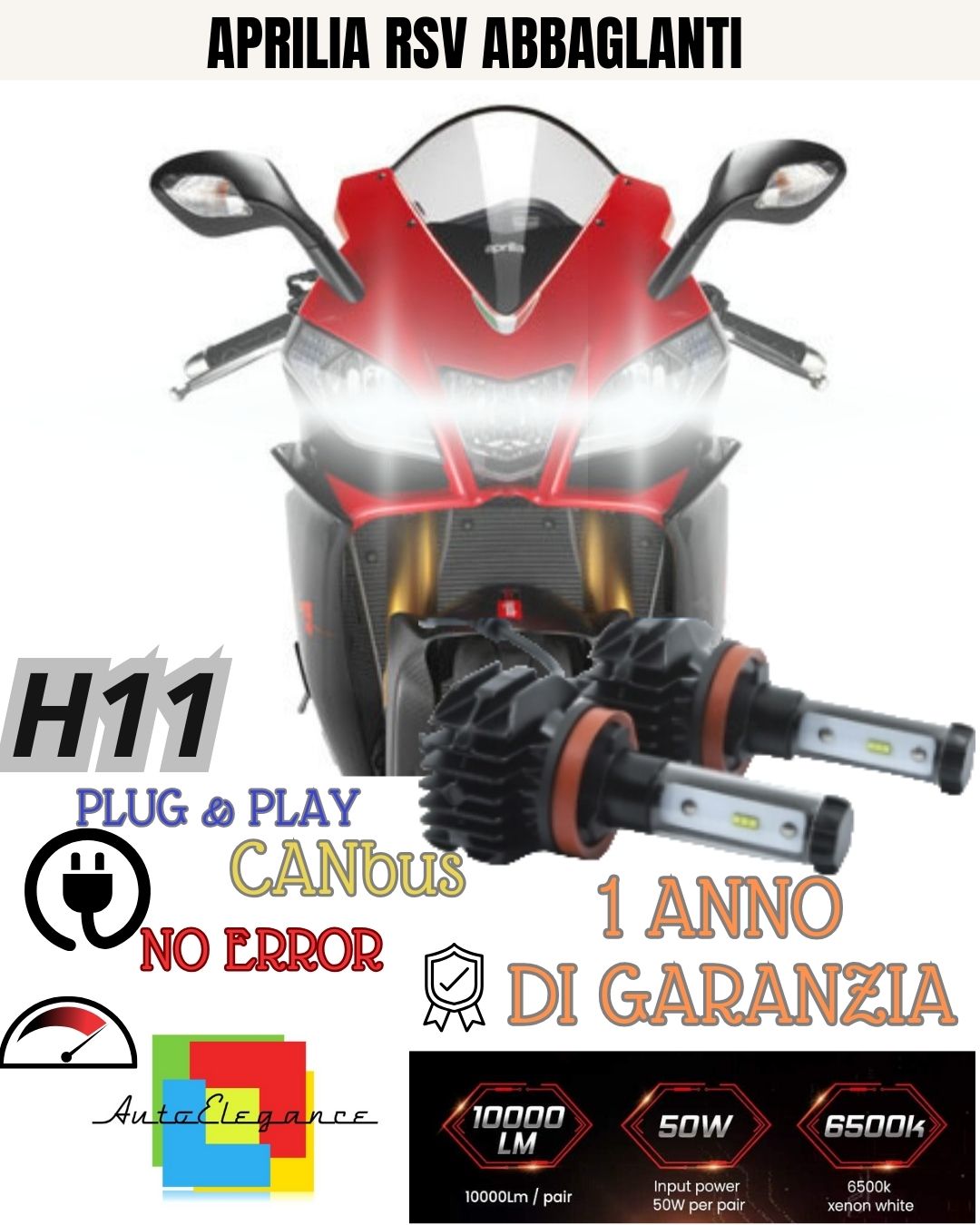 ⚡⚡FULL LED KIT H11 6000K BULBS APRILIA RSV 1000 R 9800 LM HIGH BEAM CANBUS⚡⚡