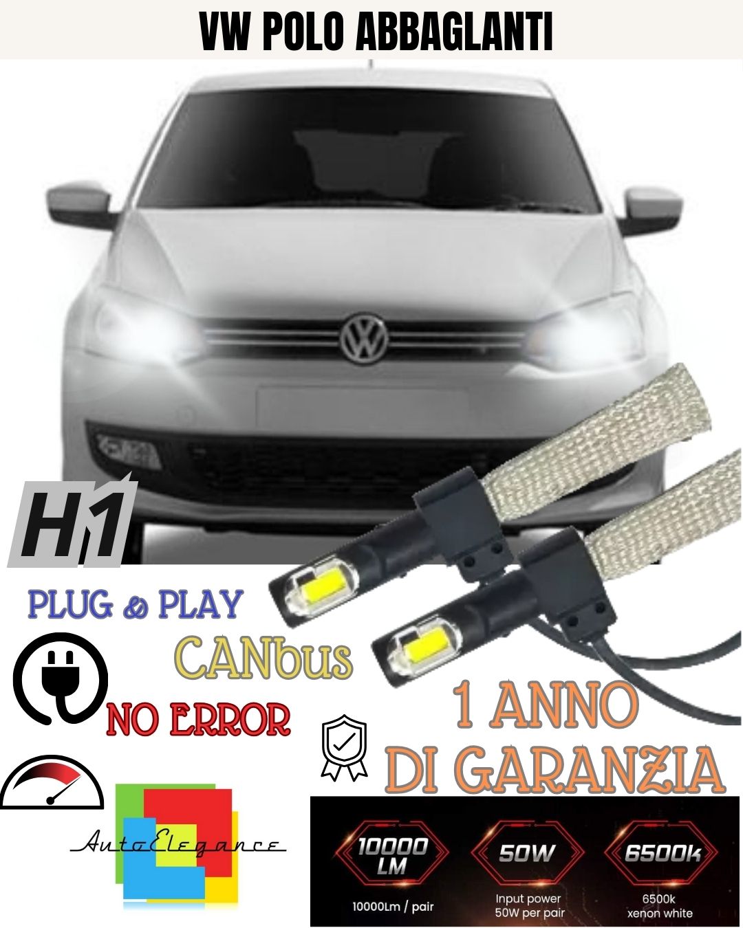 KIT LED H1 VW POLO 9N 6000K ABBAGLIKIT LED H1 VW POLO 9N 6000K ABBAGLIANTI 6400 LUMEN CANBUS ACCENSIONE IMMEDIATAANTI 6400 LUMEN CANBUS ACCENSIONE IMMEDIATA