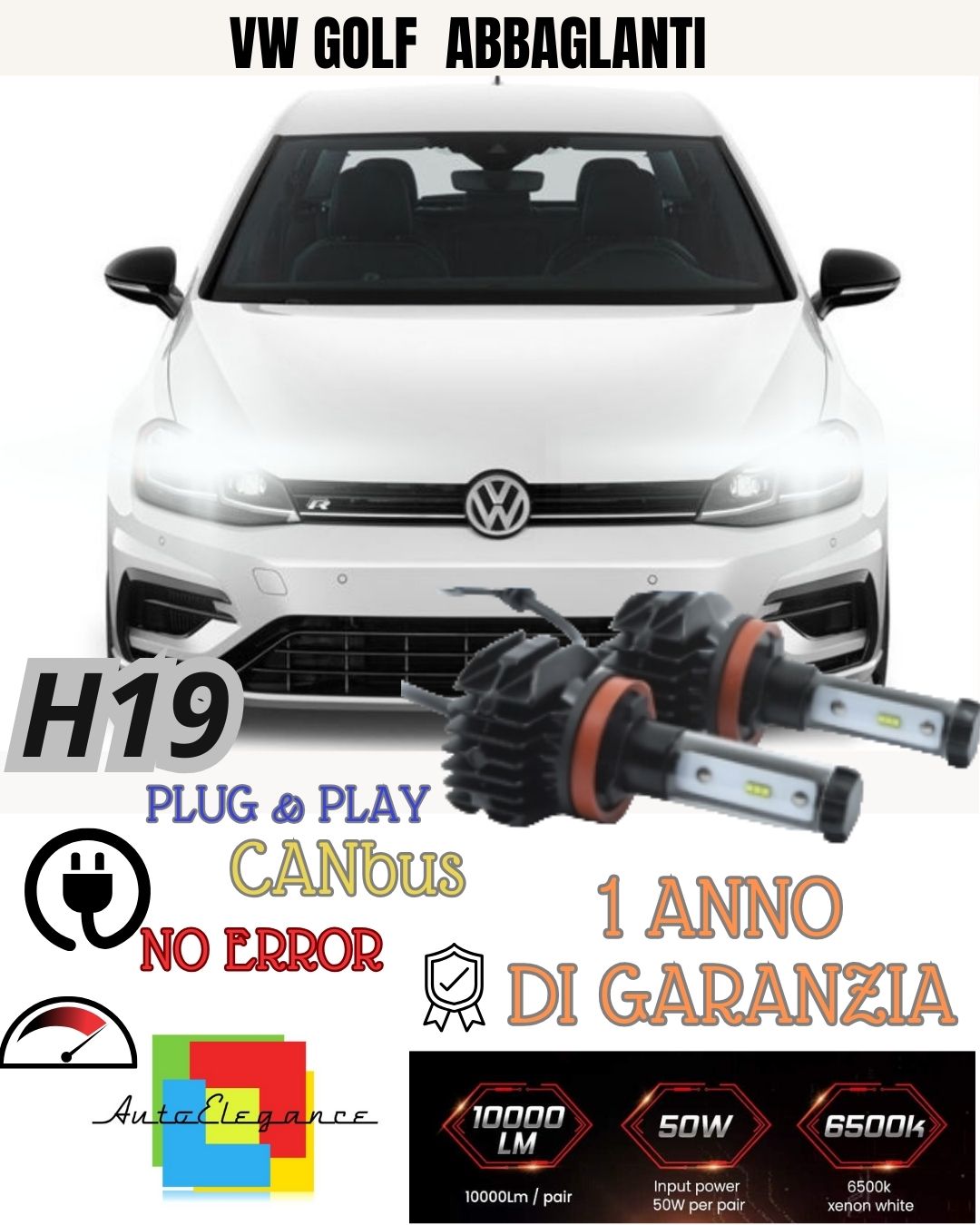 KIT FULL LED H9 VOLKSWAGEN GOLF 7 RESTYLING 6000K 9800 LUMEN CANBUS ABBAGLIANTI