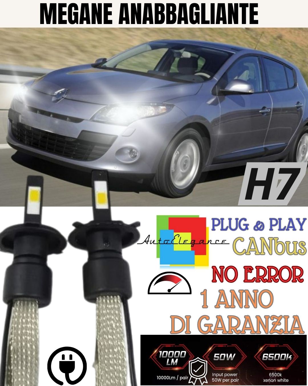 KIT LAMPADE ANABBAGLIANTI LED RENAULT MEGANE III SPORTOUR LAMPADE LED H7 6000K