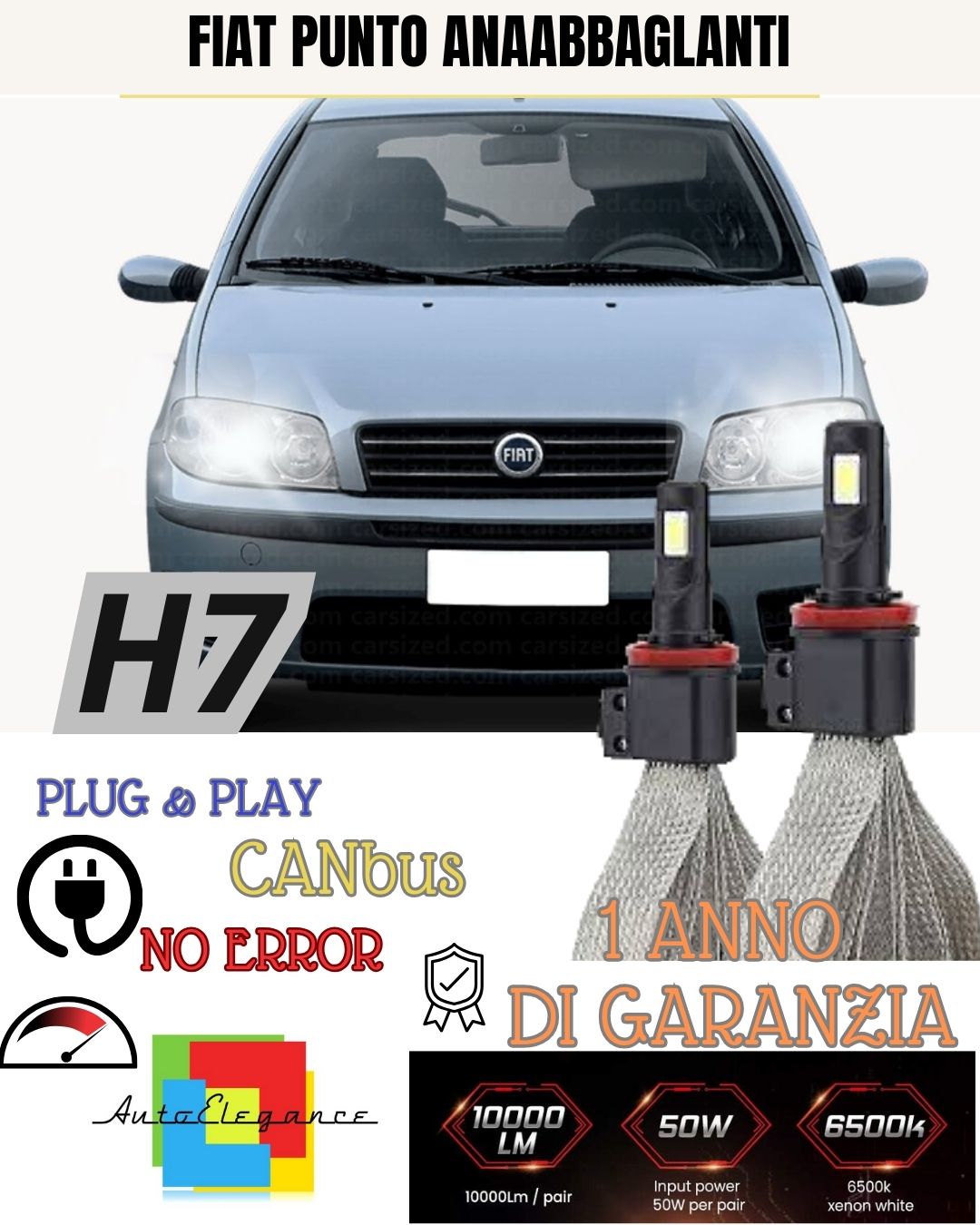H7 LED LOW BEAM LAMP KIT FIAT PUNTO 188 MK3 6000K NO ERROR WHITE