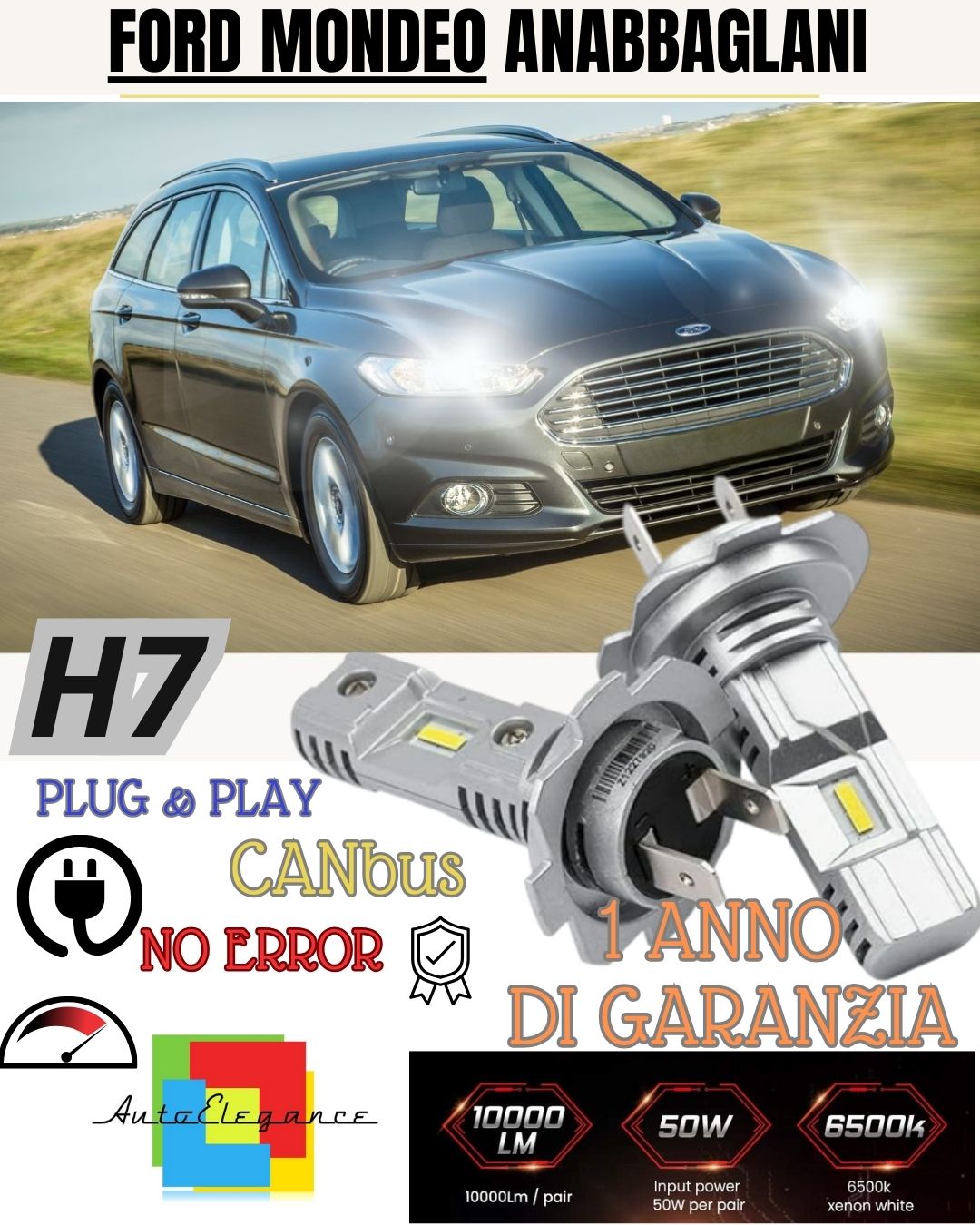 H7 LED KIT FOR FORD MONDEO MK2 II 6000K 6000 LUMEN CANBUS LOW BEAM 