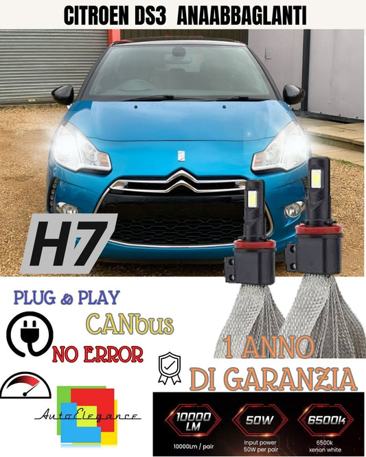 KIT LAMPADE H7 LED ANABBAGLIANTE CITROEN DS3 6000K XENON NOERROR BIANCO GHIACCIO