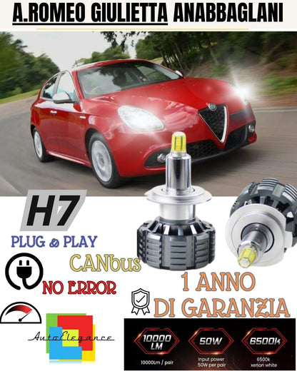 KIT FULL LED ALFA ROMEO GIULIETTA LAMPADE LED H7 6000K BIANCO NO ERROR 9600LM
