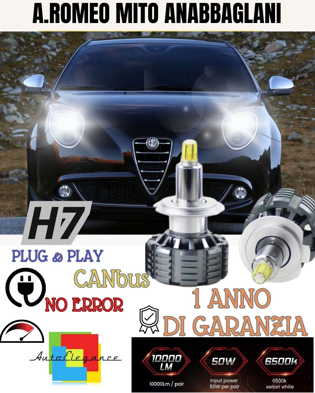 ALFA ROMEO MITO LED LOW BEAM LAMP KIT H7 CANBUS LED LAMPS 9600 LUMEN 