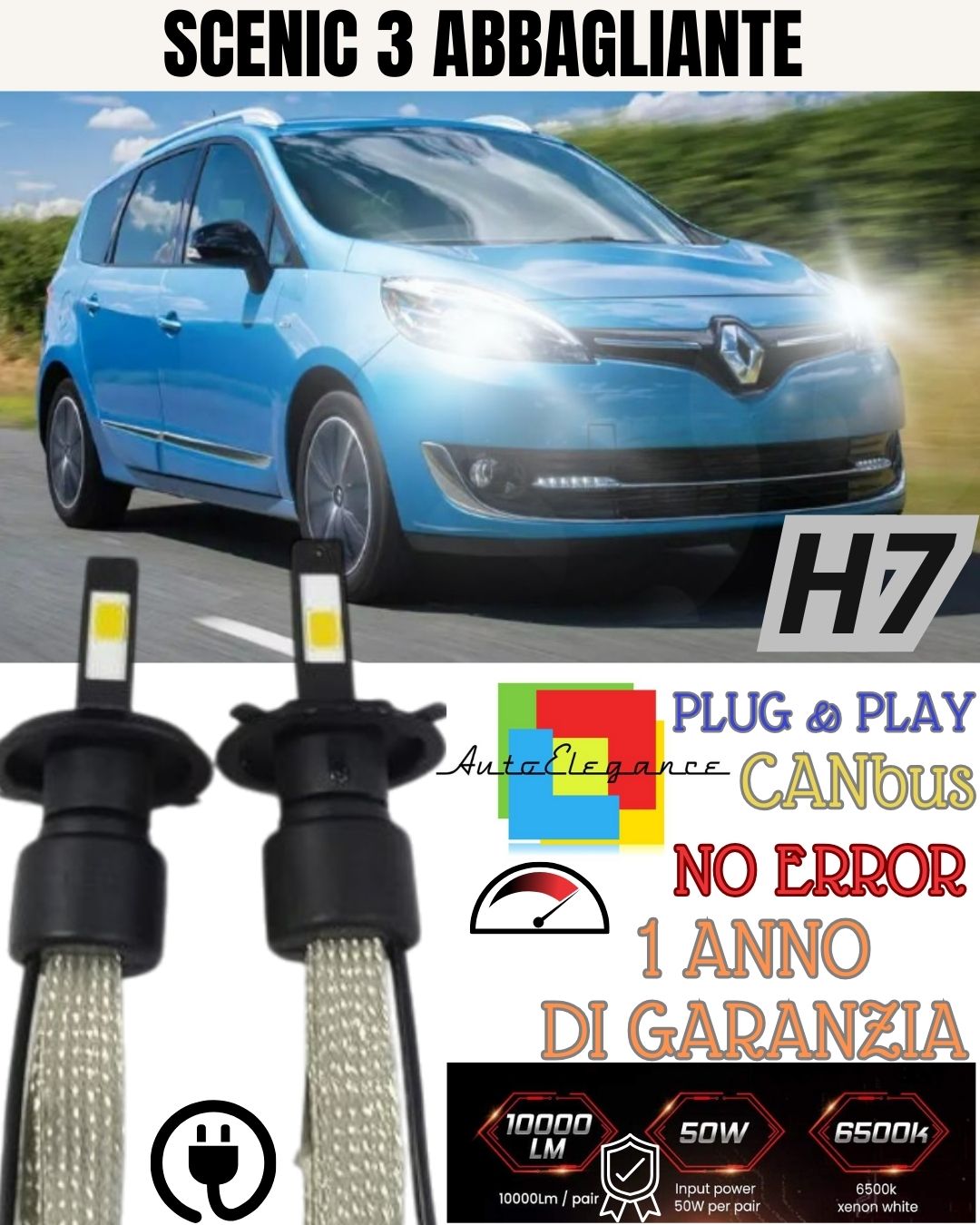 RENAULT SCENIC MK3 H7 6000K XENON WHITE LED HIGH BEAM LAMPS KIT 