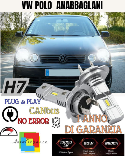 KIT LED H7 PER VW POLO 9N PRE-RESTYLING 6000K 6000 LUMEN CANBUS ANABBAGLIANTI