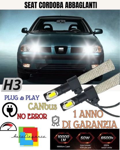 KIT LED H3 SEAT CORDOBA 6L ABBAGLIANTI 6400 LUMEN 6000K BIANCO GHIACCIO CANBUS