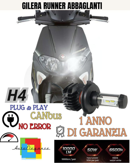 LAMPADA LED H8 6000K 4900 LUMEN CANBUS GILERA RUNNER ABBAGLIANTE MOTO NO AVARIA