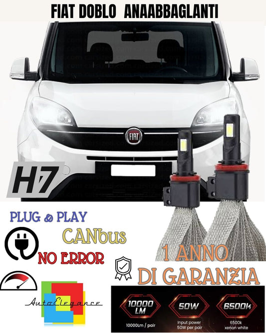 KIT LAMPADE H7 LED ANABBAGLIANTE FIAT DOBLO DAL 2015 6000K XENON NO AVARIA LUCI