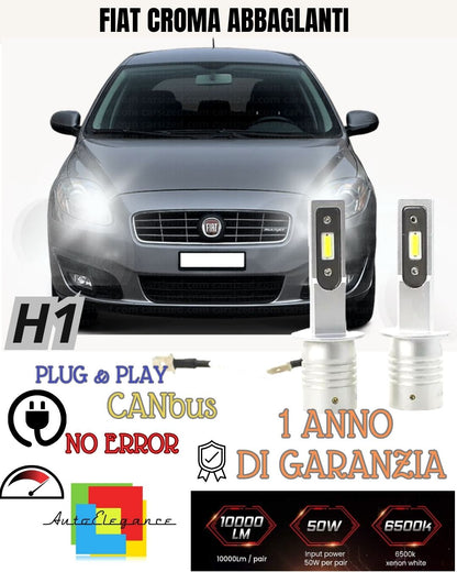 KIT LED H1 CANBUS HIGH BEAM FIAT CROMA RESTYLING 10000 LUMEN 6000K WHITE 