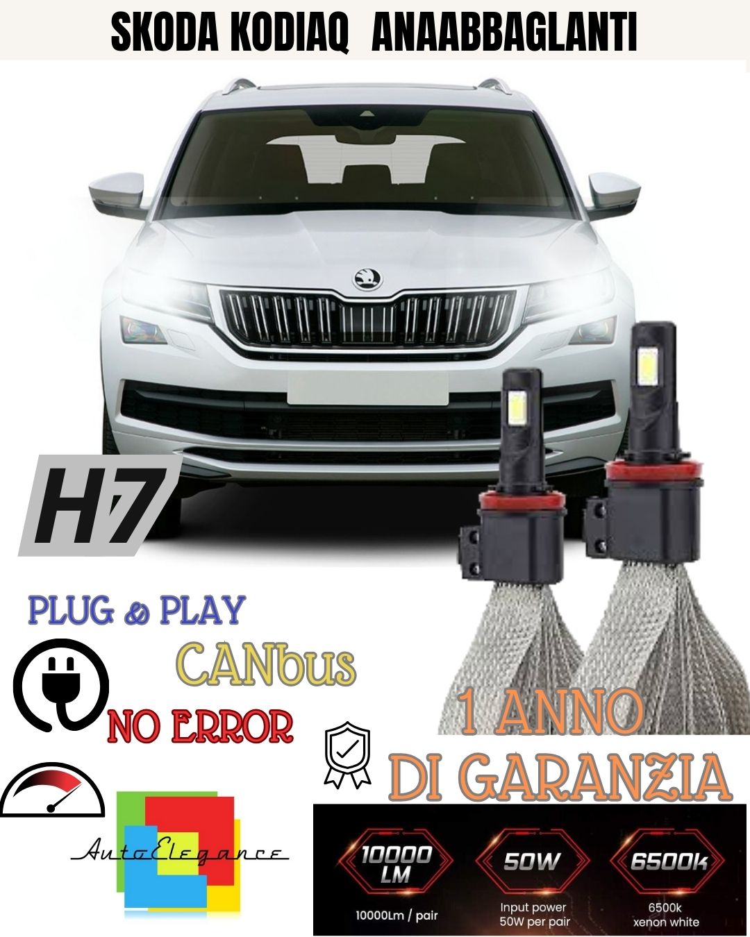 H7 LED LOW BEAM LAMP KIT SKODA KODIAQ 6000K XENON NO ERROR WHITE CANBUS