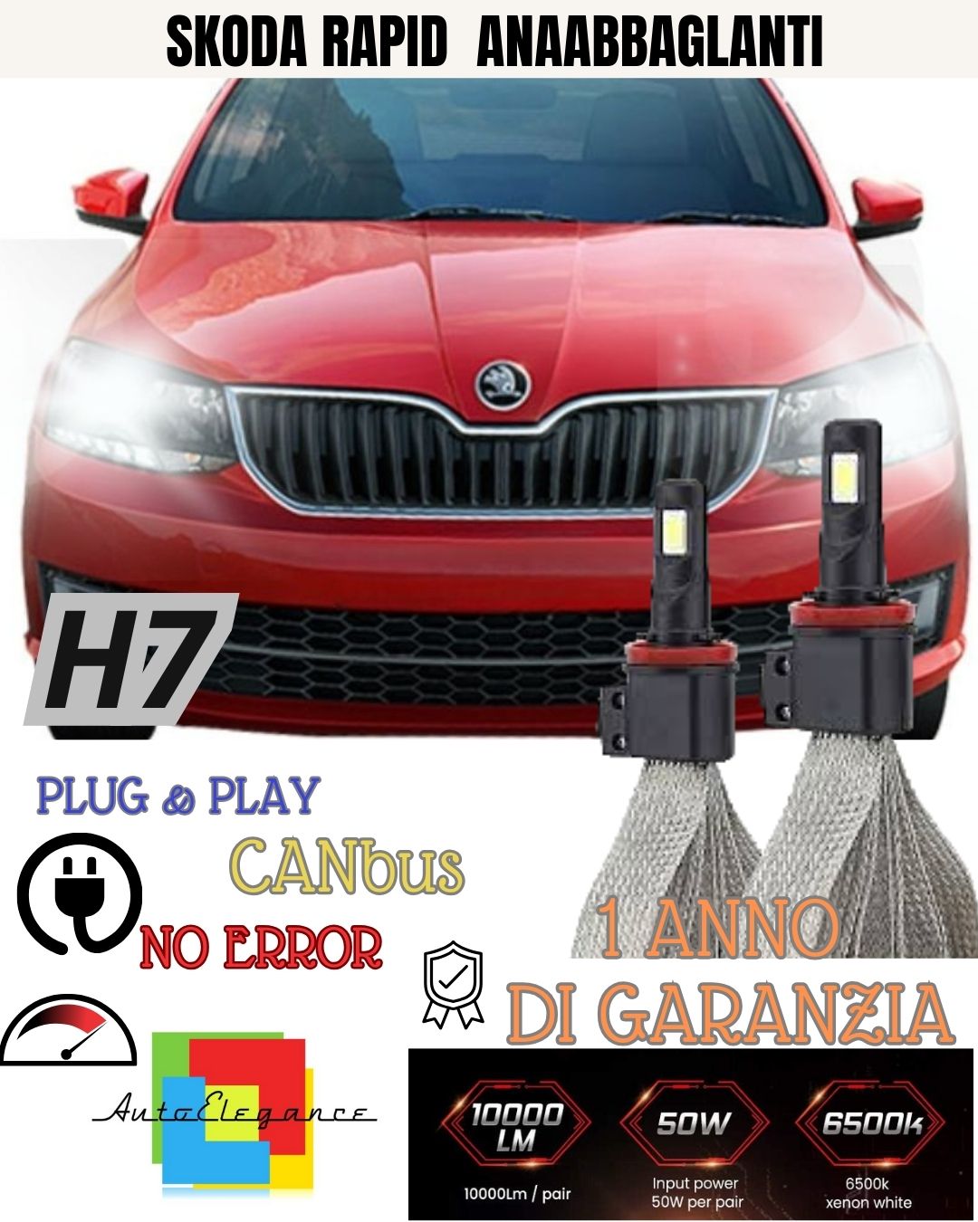 H7 LED LOW BEAM LAMP KIT SKODA RAPID 6000K XENON NO ERROR WHITE CANBUS