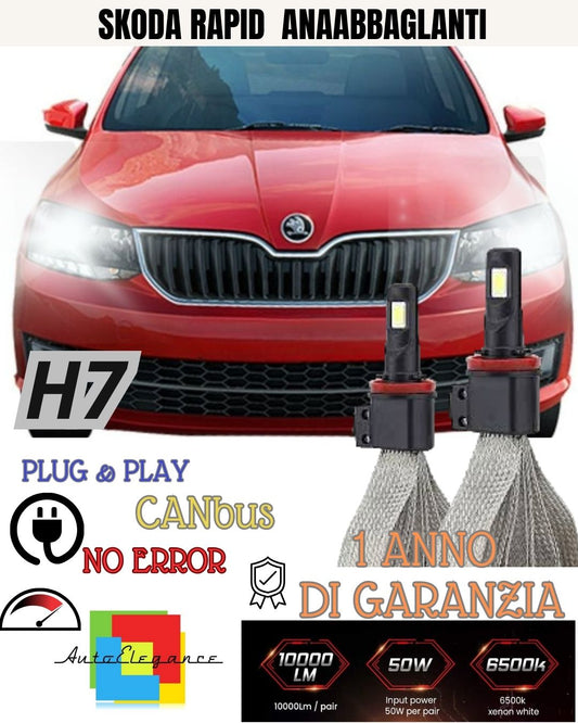 H7 LED LOW BEAM LAMP KIT SKODA RAPID 6000K XENON NO ERROR WHITE CANBUS