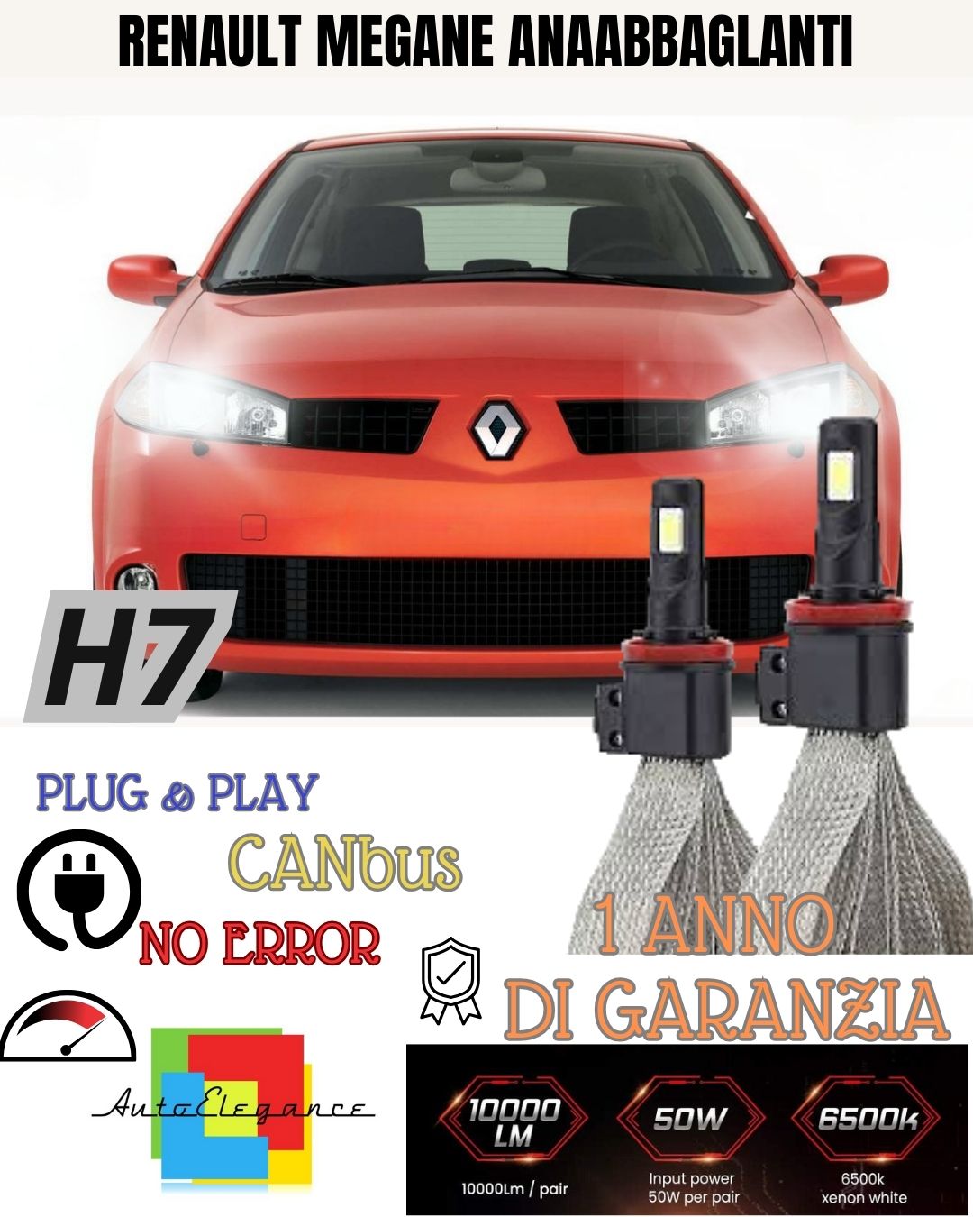 RENAULT MEGANE MK4 H7 LED KIT 6000K XENON NO FAILURE LOW BEAM 