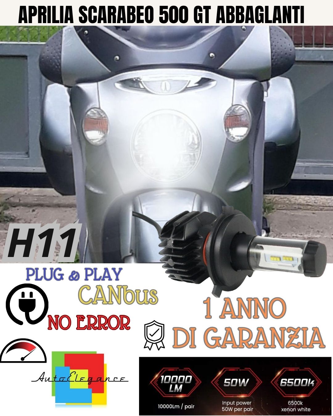 ⚡⚡LAMPADA LED H11 6000K 4900 LUMEN CANBUS ⚡APRILIA SCARABEO 500 GT ABBAGLIANTE⚡⚡