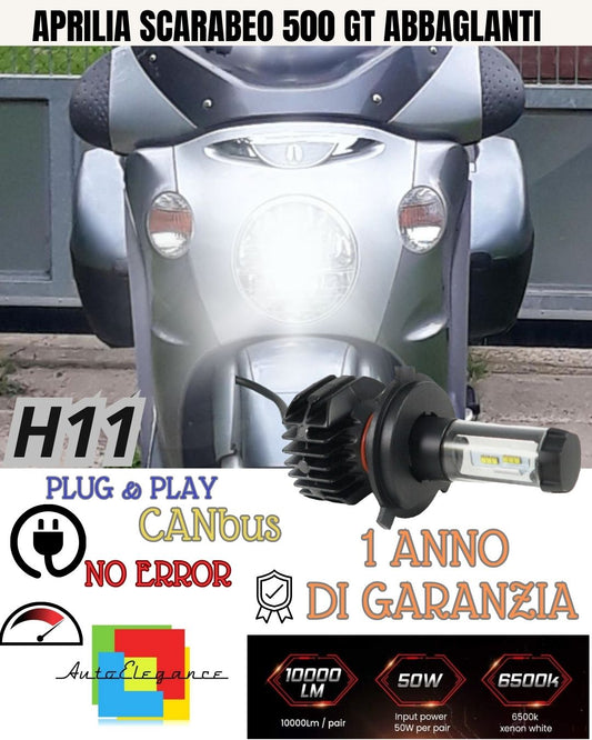⚡⚡LAMPADA LED H11 6000K 4900 LUMEN CANBUS ⚡APRILIA SCARABEO 500 GT ABBAGLIANTE⚡⚡
