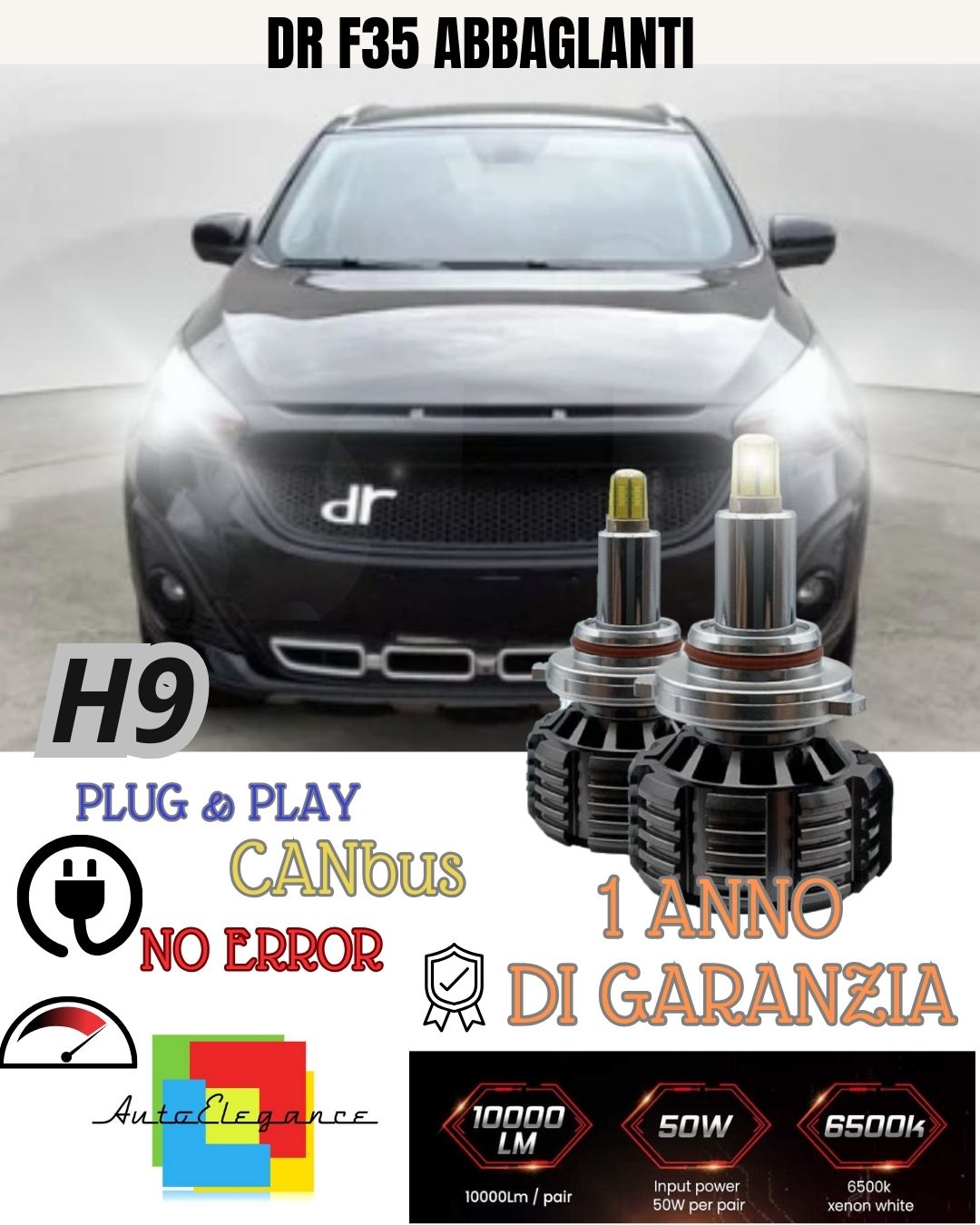 KIT FULL LED HB3 CANBUS DR F35 DR35 9600 LUMEN 6000K ANABBAGLIANTI / ABBAGLIANTI