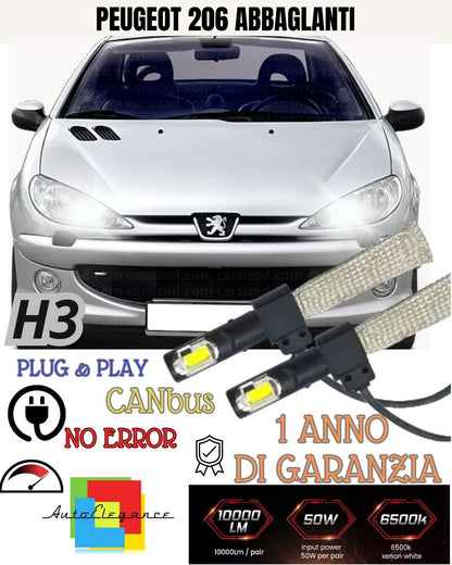 FULL LED KIT PEUGEOT 206 FROM 10/2006 LED H1 6000K WHITE 6400 LUMEN HIGH BEAM 