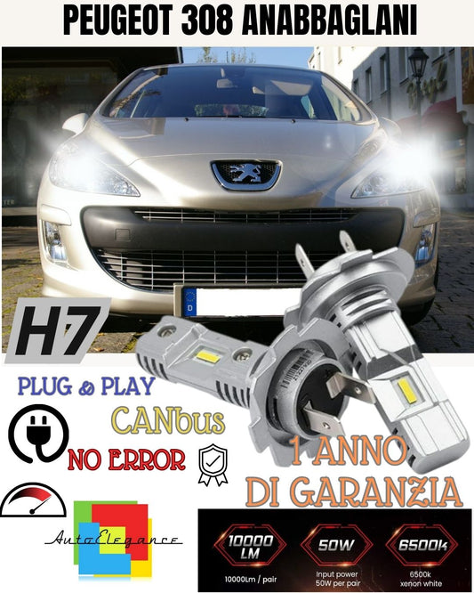 H7 LED KIT FOR PEUGEOT 308 6000K WHITE 6000 LUMEN CANBUS LOW BEAM 