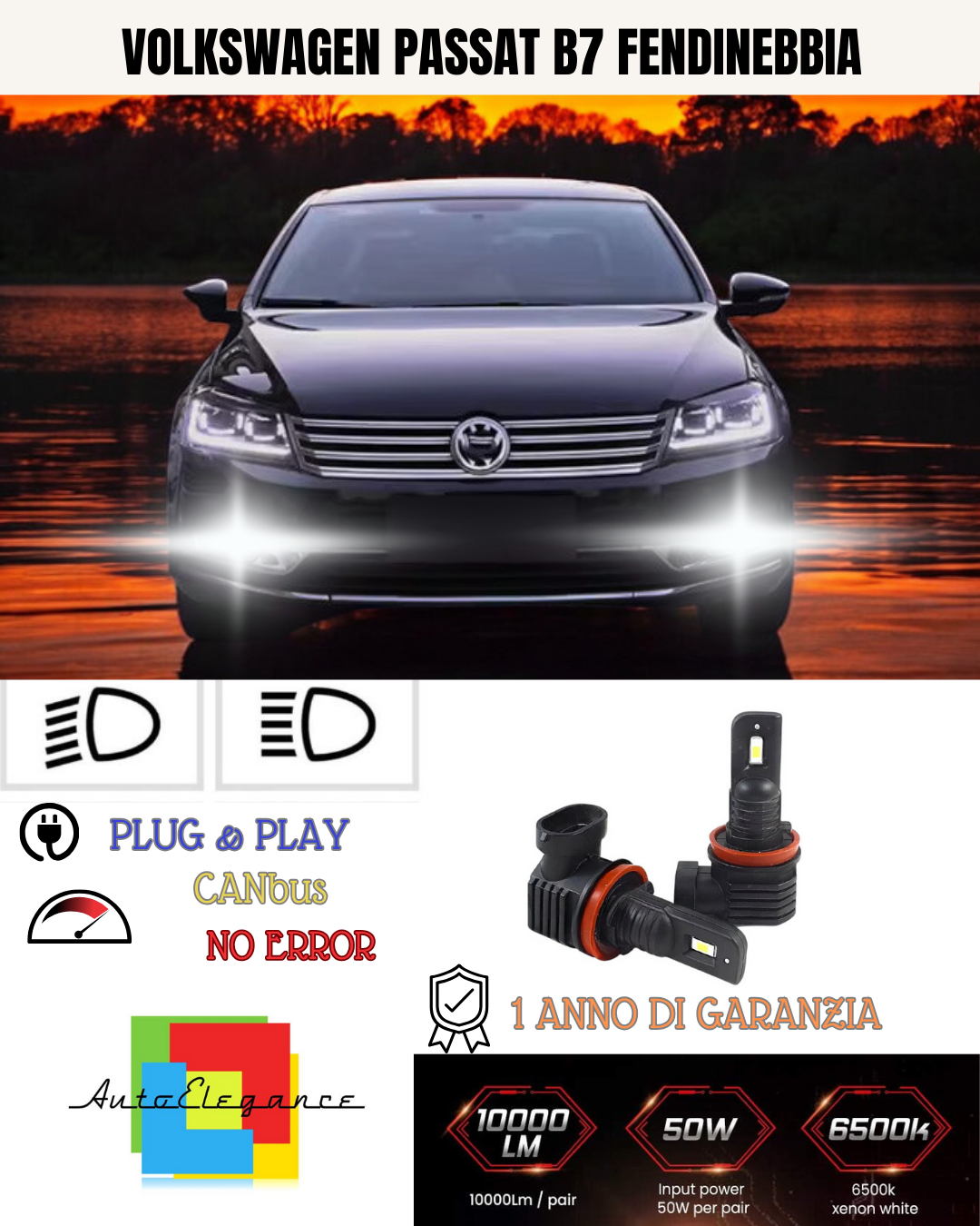 ⭐KIT LED H8 VOLKSWAGEN PASSAT B7 6000K BIANCO FENDINEBBIA ⭐
