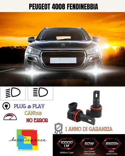 ⭐KIT LED H11  PEUGEOT 4008 6000K BIANCO FENDINEBBIA ⭐