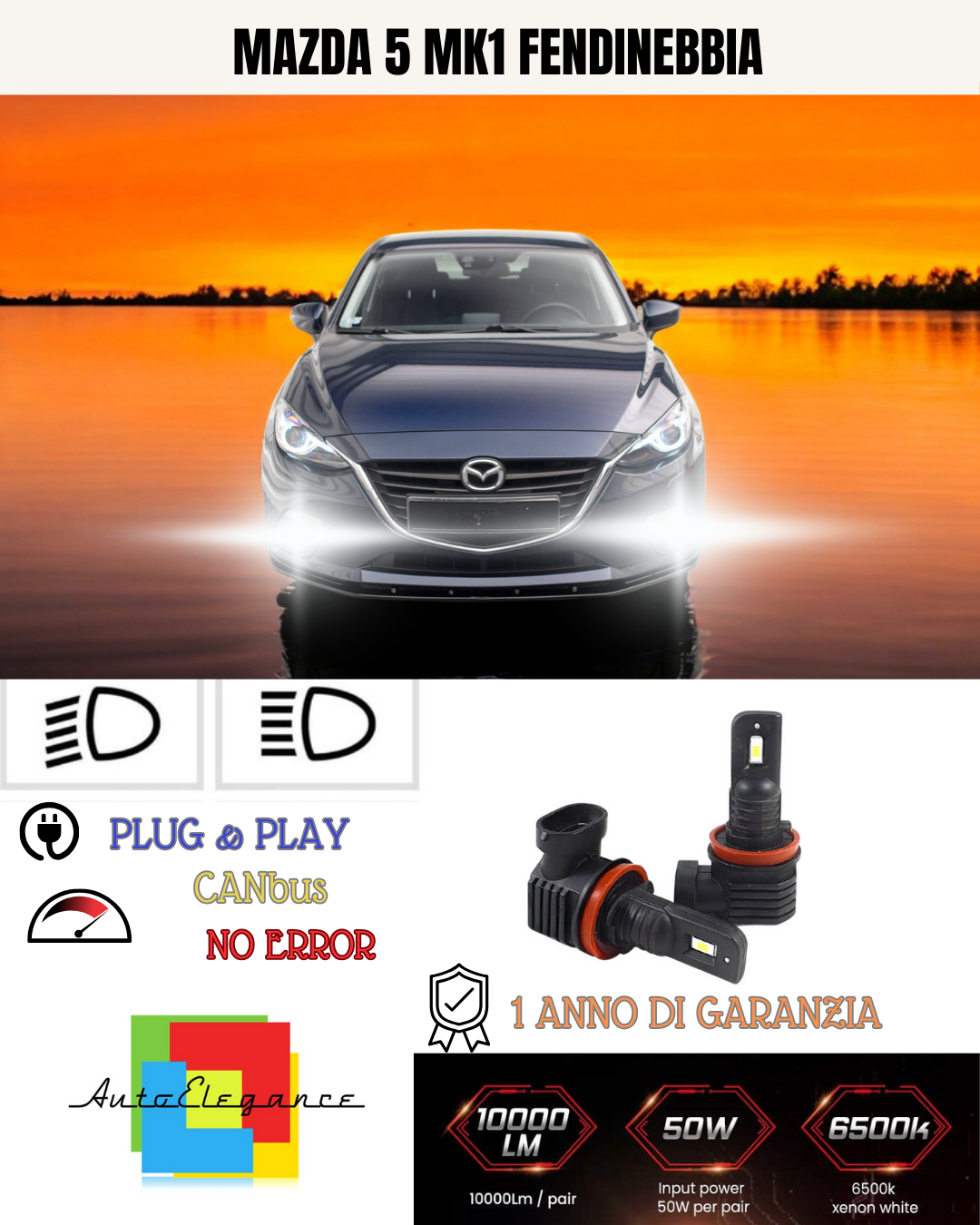 💫KIT LED H11 MAZDA 5 MK1  6000K BIANCO FENDINEBBIA 💫