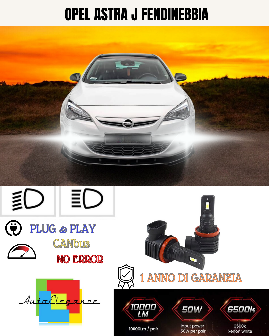 💫KIT LED H11  OPEL ASTRA J 6000K BIANCO FENDINEBBIA 💫