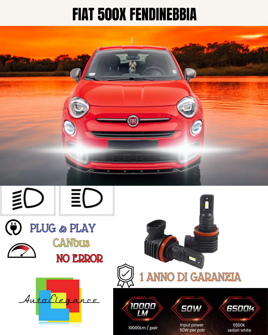 💫KIT LED H8 FIAT 500X 6000K BIANCO FENDINEBBIA 💫