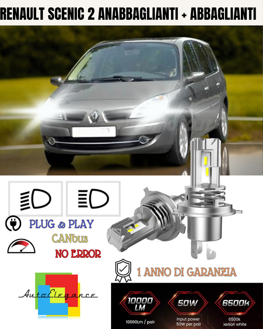 KIT LED H7 PER RENAULT SCENIC MK2 6000K BIANCO 6000 LUMEN CANBUS ANABBAGLIANTI