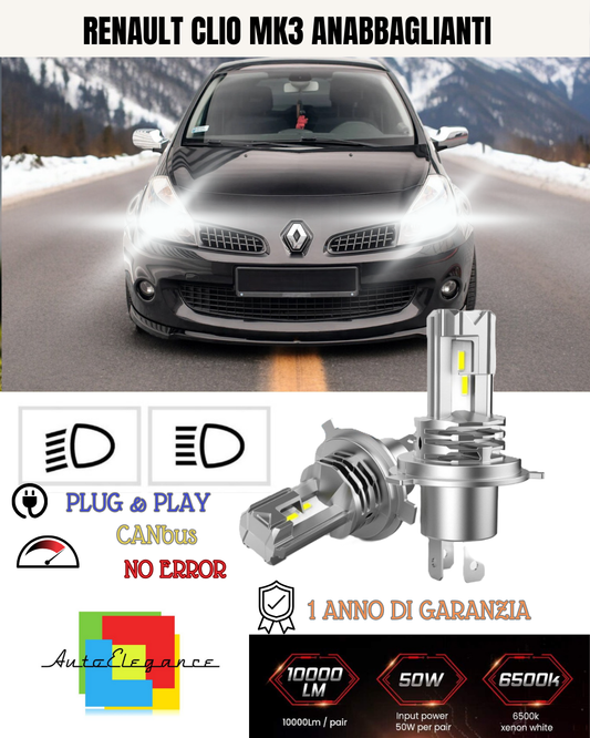 KIT LED H7 PER RENAULT CLIO MK3 III 6000K BIANCO 6000 LUMEN CANBUS ANABBAGLIANTI