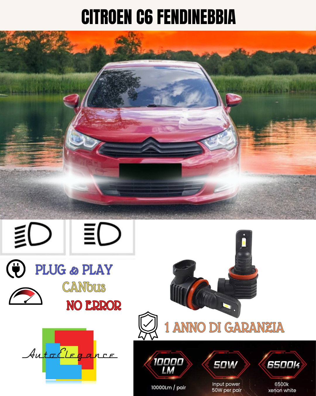 ⭐KIT LED H11 CITROEN C6 6000K BIANCO FENDINEBBIA ⭐