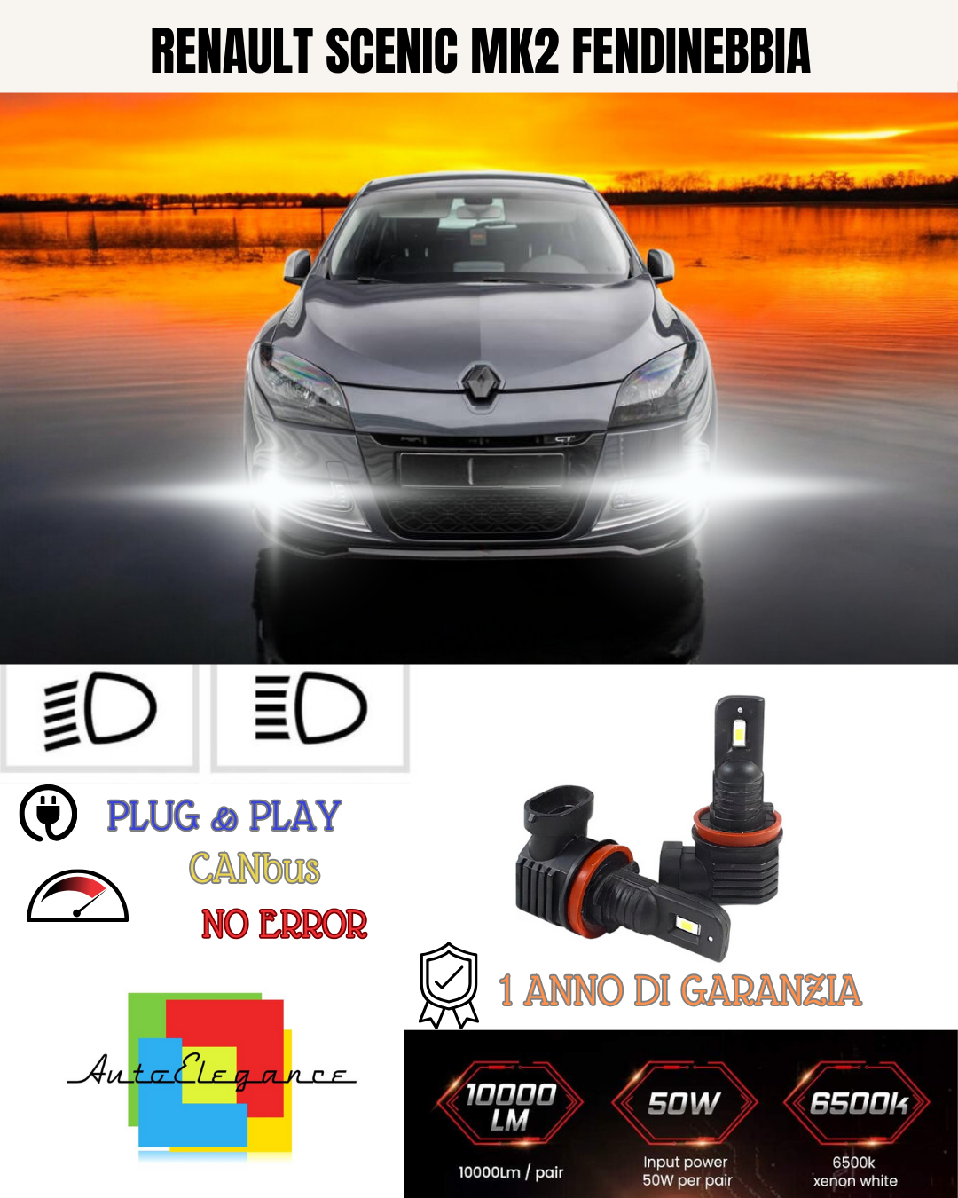 💫KIT LED H11 RENAULT SCENIC MK2 6000K BIANCO FENDINEBBIA 💫