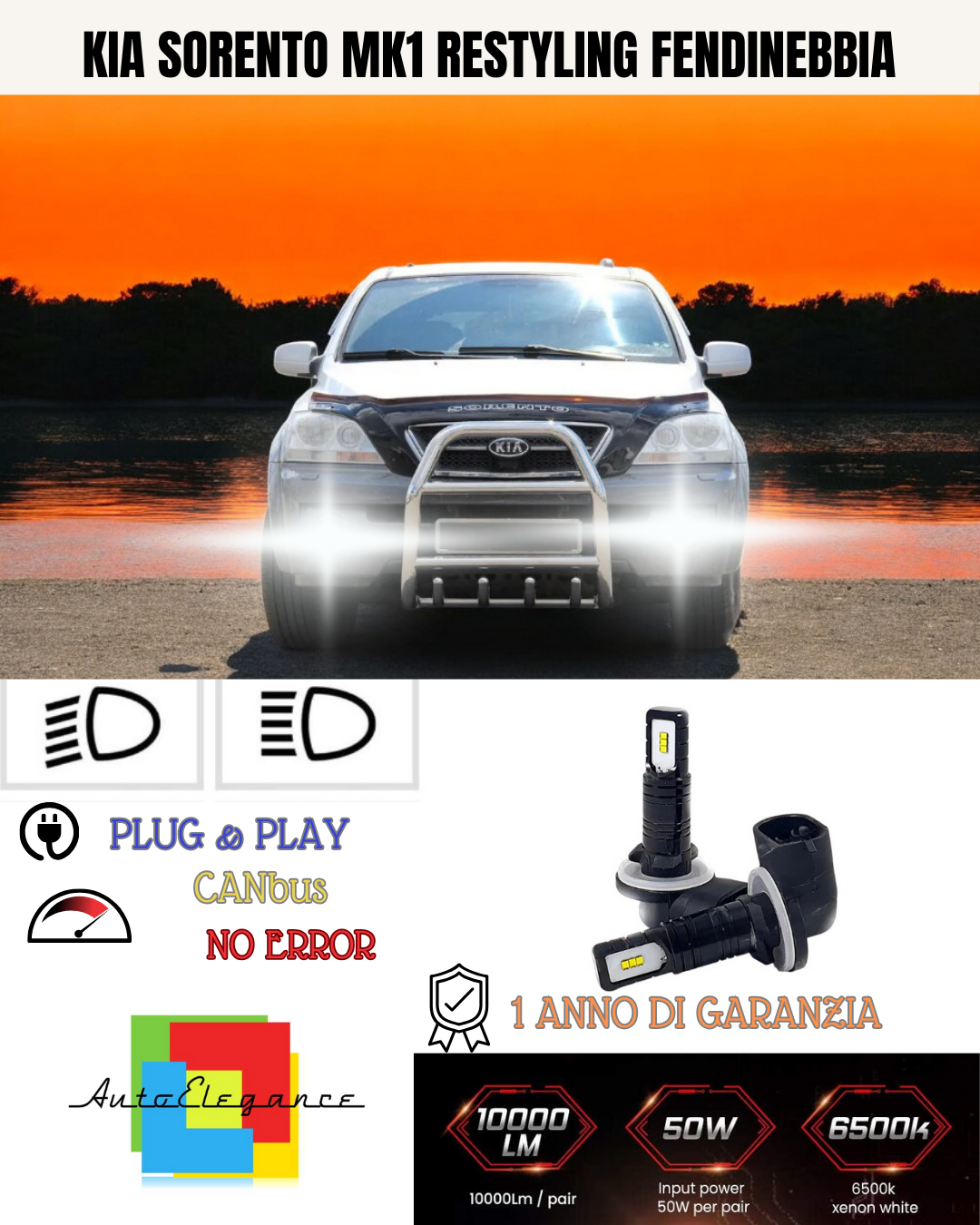 🔥KIT LED H27W KIA SORENTO MK1 RESTYLING 6000K BIANCO FENDINEBBIA🔥
