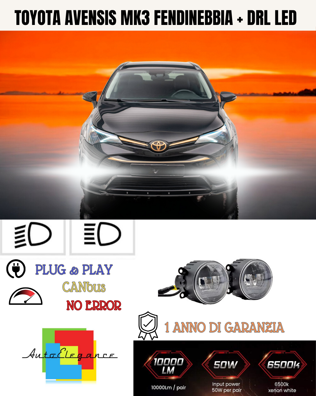 🔥SET PROIETTORI LED TOYOTA AVENSIS MK3 NERO FENDINEBBIA + DRL LED🔥