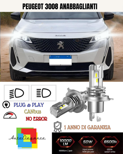 KIT LED H7 PER PEUGEOT 3008 SUV 6000K BIANCO 6000 LUMEN CANBUS ANABBAGLIANTI