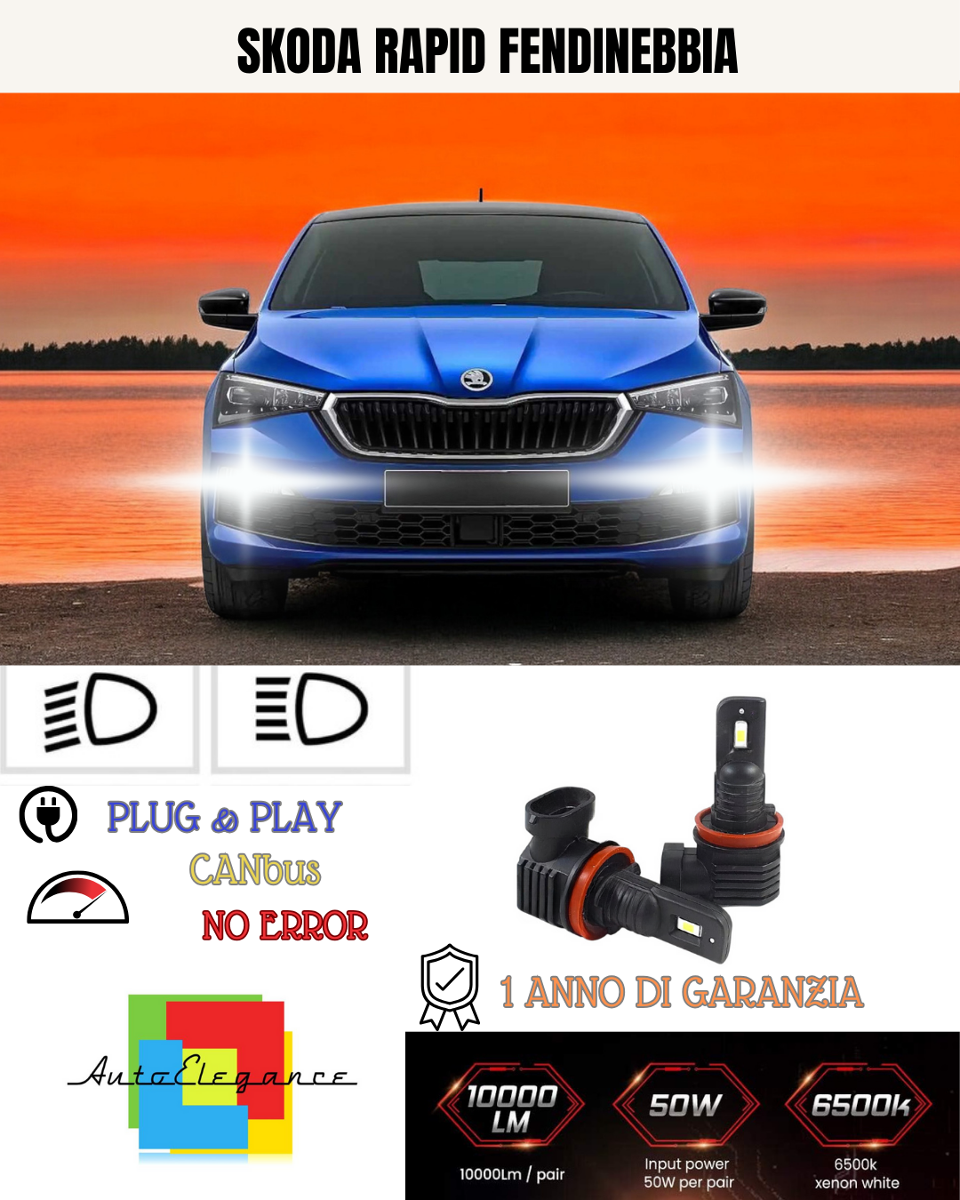 💫KIT LED H8 SKODA RAPID 6000K BIANCO FENDINEBBIA 💫