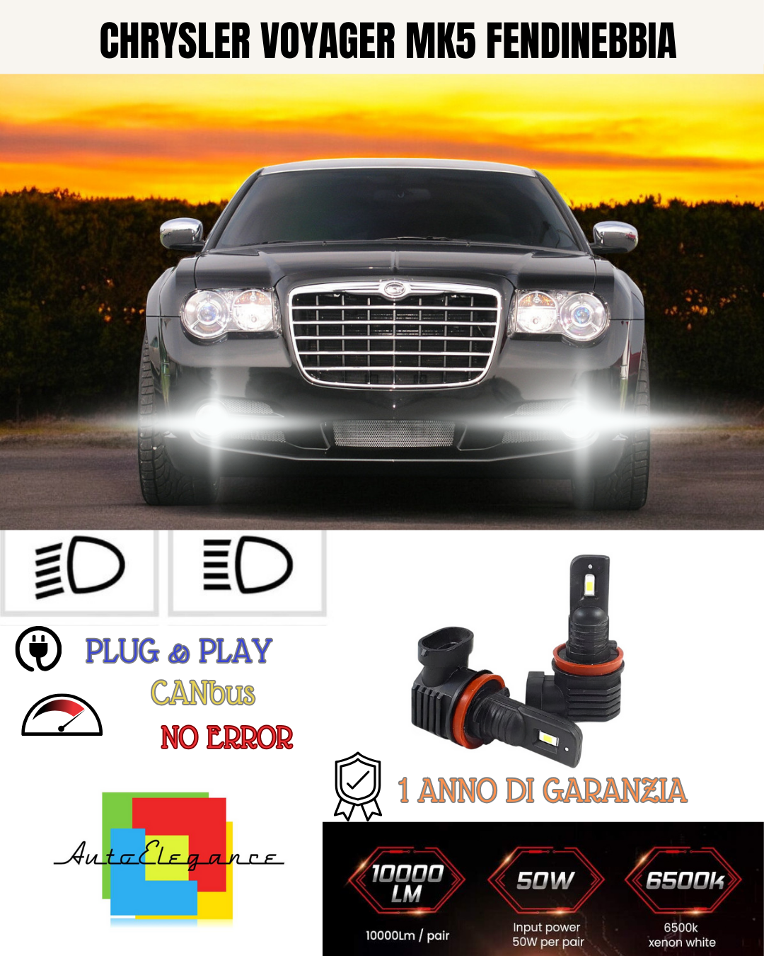 💫KIT LED H11 CHRYSLER VOYAGER MK5 6000K BIANCO FENDINEBBIA 💫
