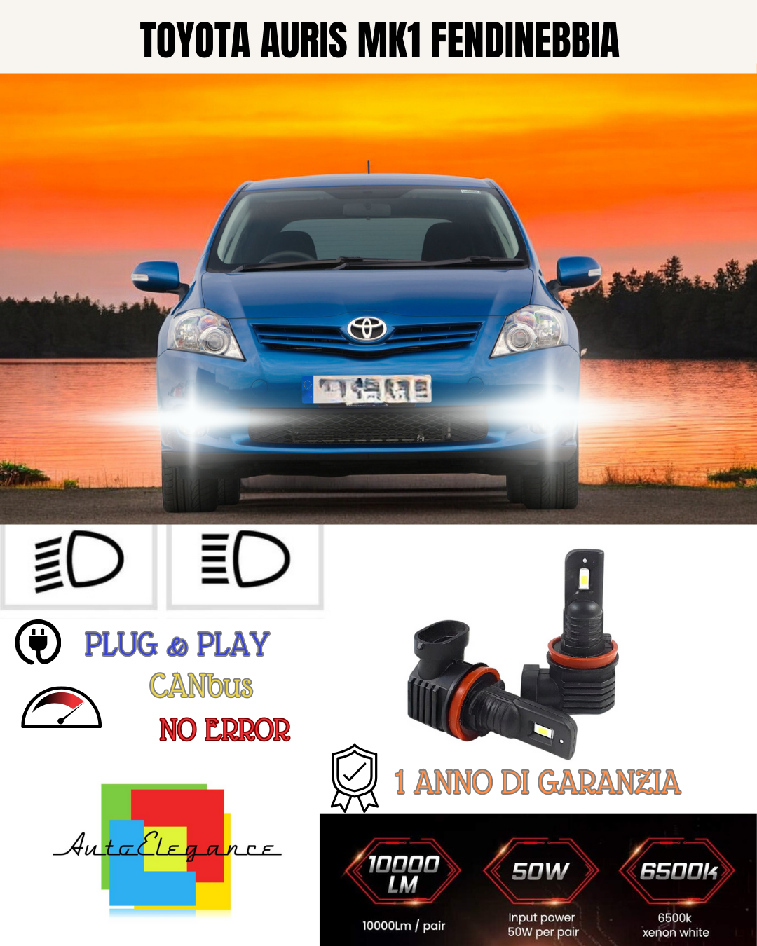 💫KIT LED H11 TOYOTA AURIS MK1 6000K BIANCO FENDINEBBIA 💫